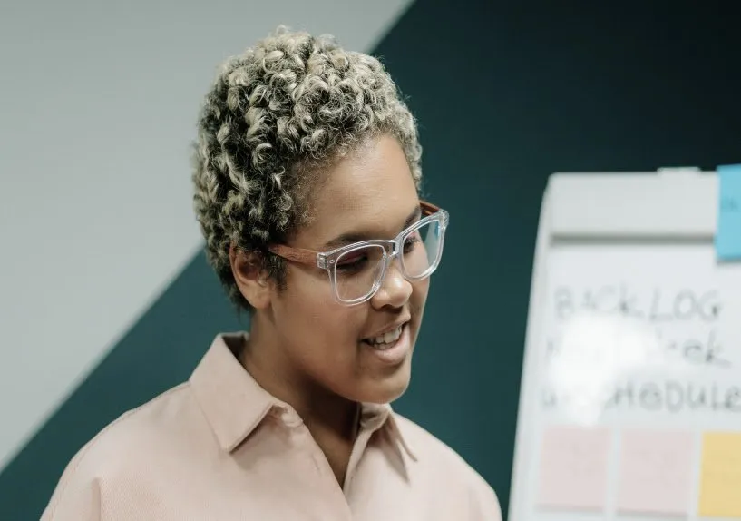Consultant smiling during a meeting